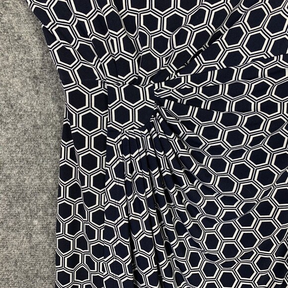 Connected Sleeveless Draped Faux Wrap Dress Women 8 Geometric Pattern B&W - Picture 3 of 12